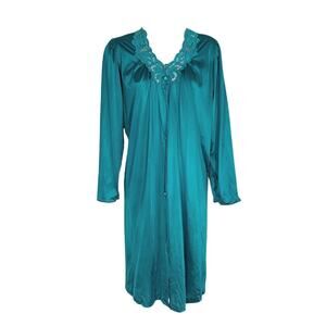 Vintage 80s Vanity Fair green Lace collar sleepwear size medium